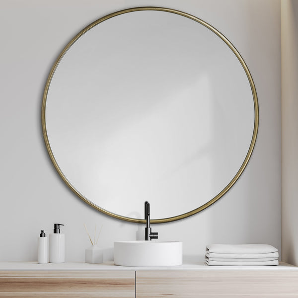 Piper Metal Round Mirror - Antique Gold 47"