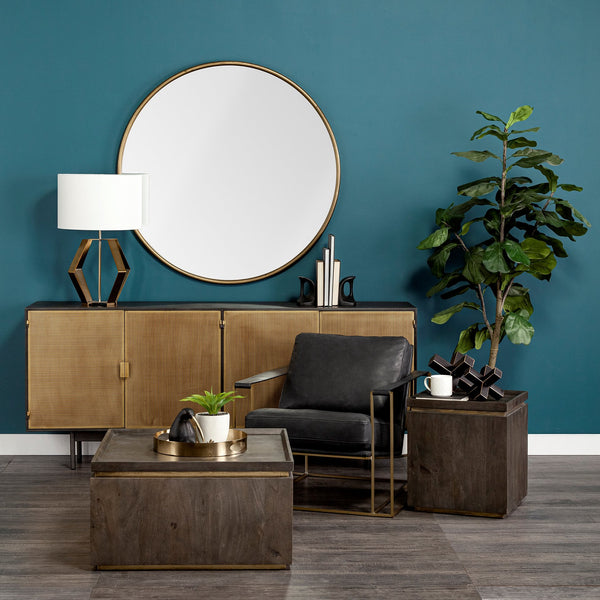 Piper Metal Round Mirror - Antique Gold 47"
