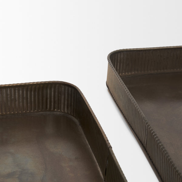 Varun Antiqued Brass Metal Trays - Set Of Two