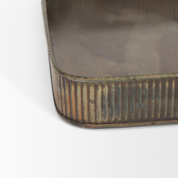 Varun Square Antiqued Brass Metal Tray
