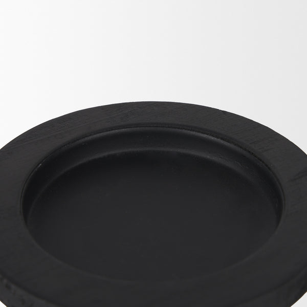 Wanda Matte Black Wood Pillar Candle Holders (Set of 2)