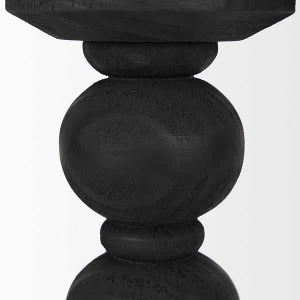 Wanda Matte Black Wood Pillar Candle Holders (Set of 2)