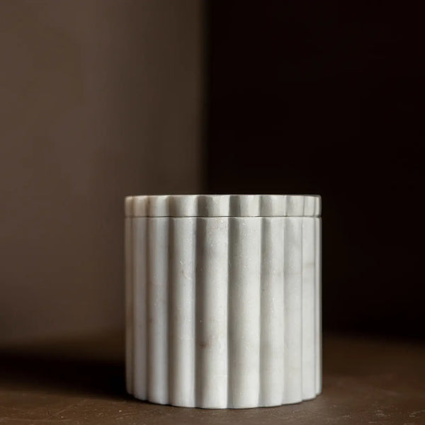 Fluted Jar Canister - White Marble