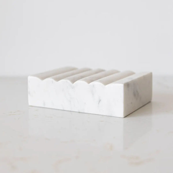 White Scalloped Marble Soap Dish