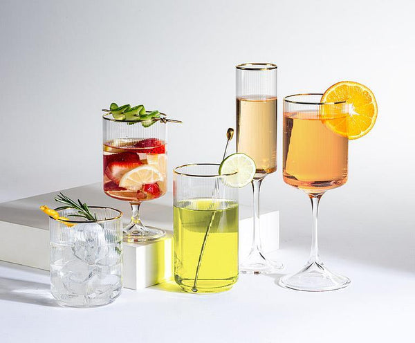 Tight Vertical Optic Goblet Glass Set - Gold