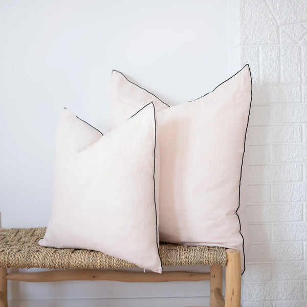 Square Edged Linen Pillow - Blush