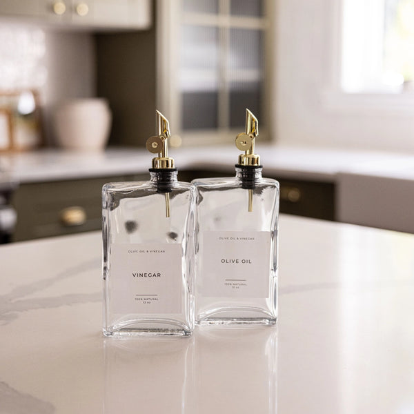 Olive Oil & Vinegar Rectangle Glass Dispenser Bottle