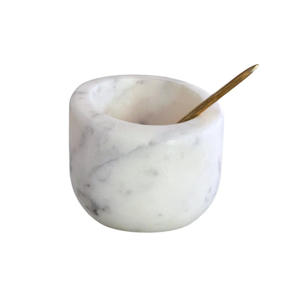 Marble Salt Cellar & Brass Spoon