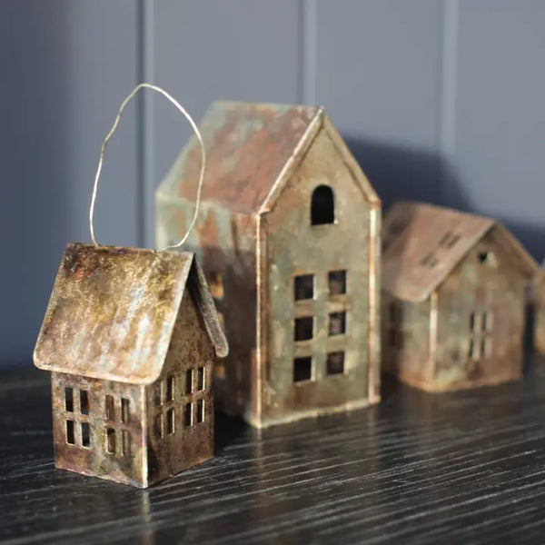 Decorative Tin Holiday Houses - Set Of Five