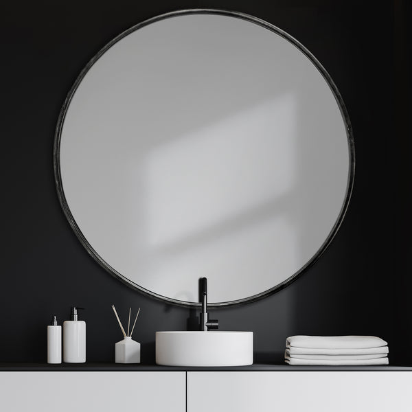 Piper Metal Round Mirror - Black 47"