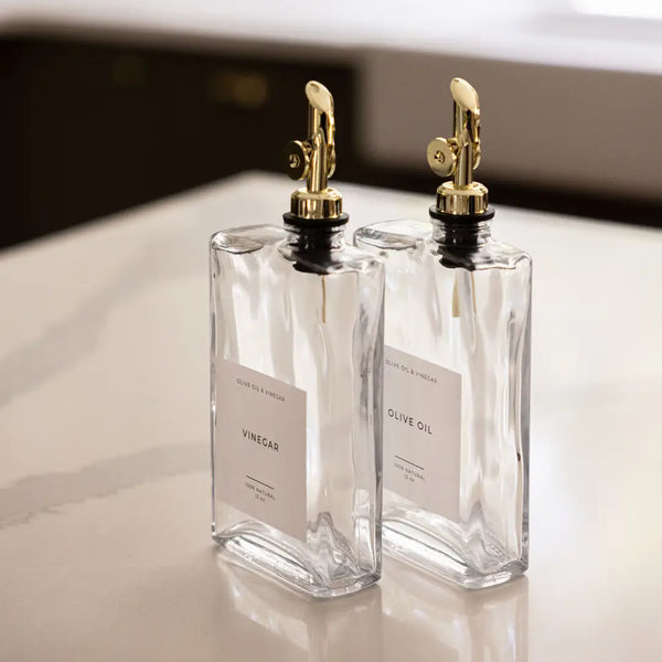 Olive Oil & Vinegar Rectangle Glass Dispenser Bottle