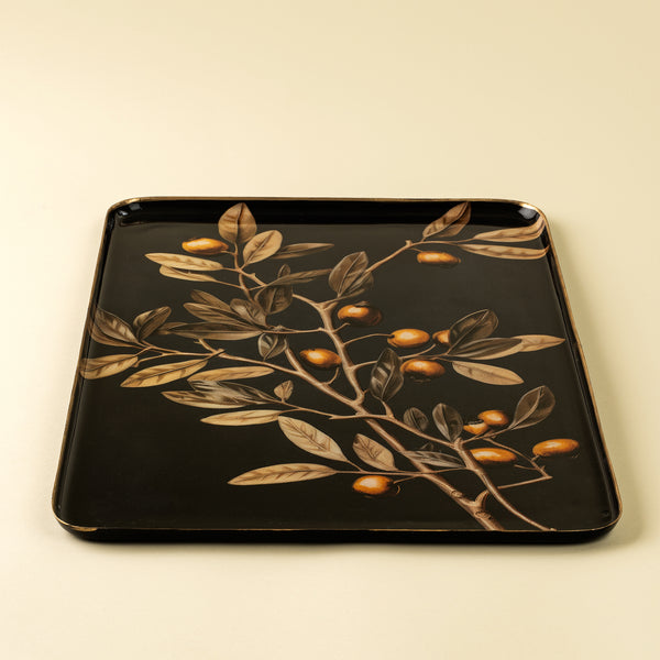 Large Golden Olive Enameled Tray