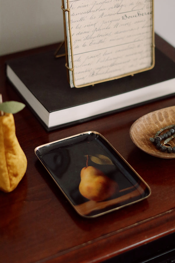 Small Pear Still Life Enameled Tray