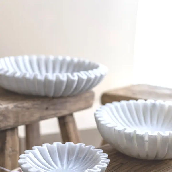 Marble Fluted Scalloped Bowl - Small
