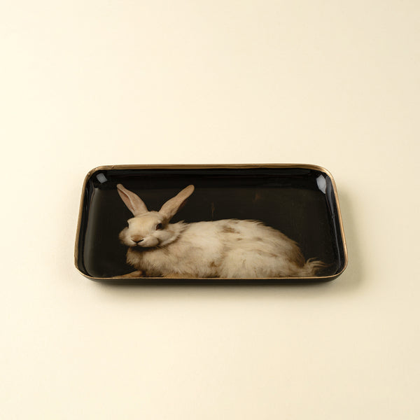 Small White Hare Enameled Tray