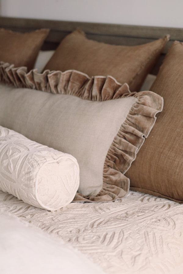 Velvet Cutwork Bolster - Ivory