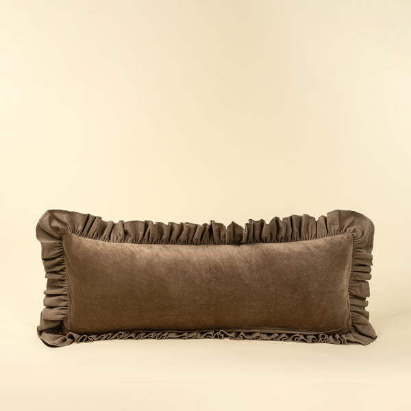 Velvet Ruffle Linen Pillow - Chocolate