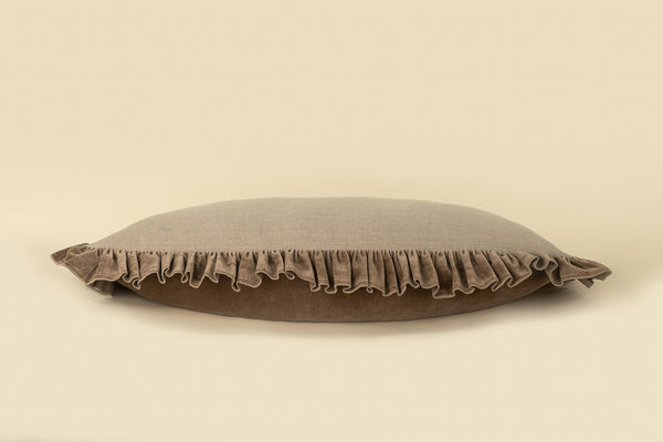 Velvet Ruffle Linen Pillow - Chocolate
