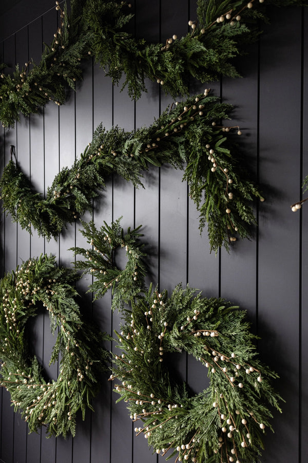 White Plum Berry Norfolk Cypress Real Touch Wreath - 34"