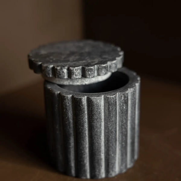 Fluted Jar Canister - Black Marble