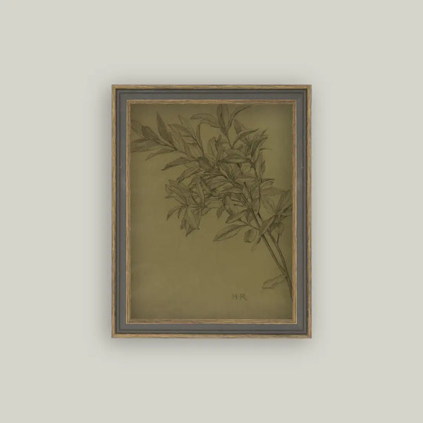 Leaves On Green Framed Antique Art