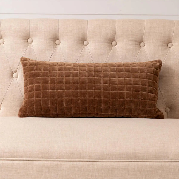 Lumbar Pillow - Quilted Velvet -Coffee