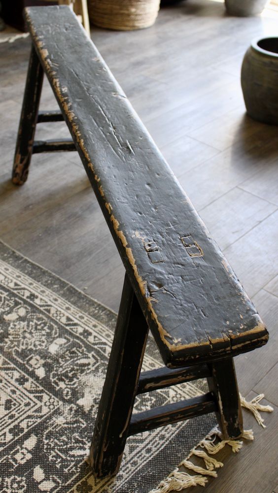 Antique Skinny Wooden Bench - Antique Black