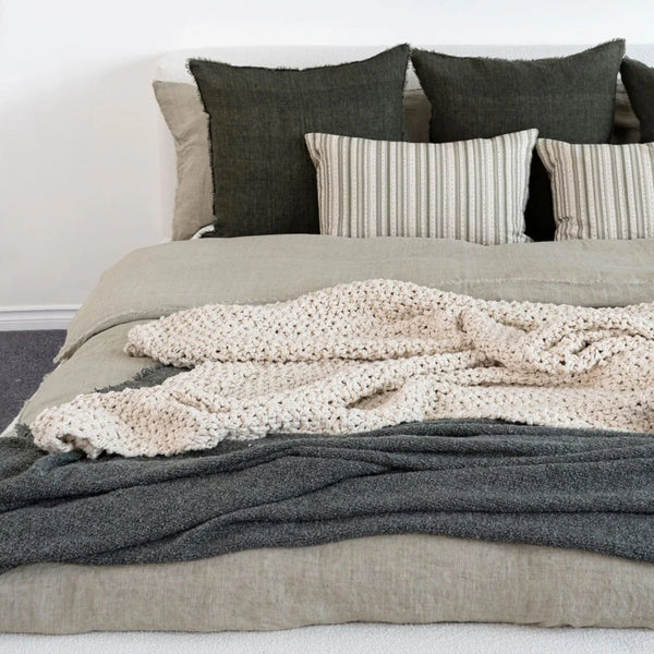 Fringed Boucle Bed Blanket Forest