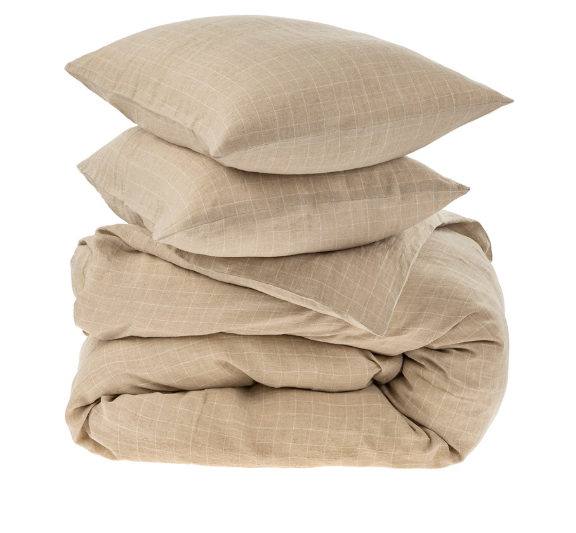 Linen Check Queen Duvet Set - Natural