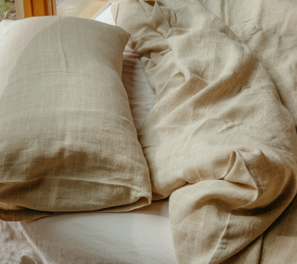 Linen Check Queen Duvet Set - Natural