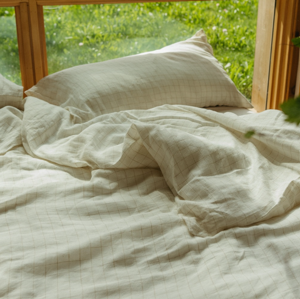 Linen Check King Duvet Set - Ivory