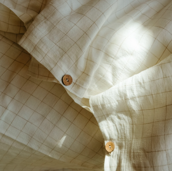 Linen Check King Duvet Set - Ivory