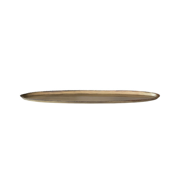 Oval Metal Beaded Edge Tray - Antique Brass