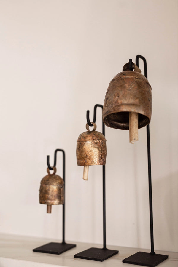 Vintage Inspired Iron Bell Stands - Set Of Three