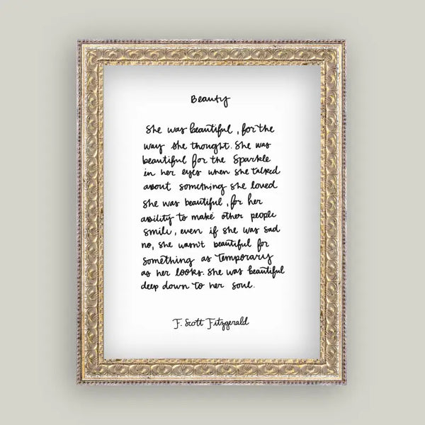 Beauty Script Framed Antique Print