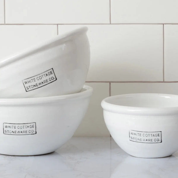 White Cottage Stoneware Bowls - Set of 3