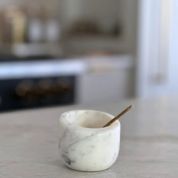 Marble Salt Cellar & Brass Spoon