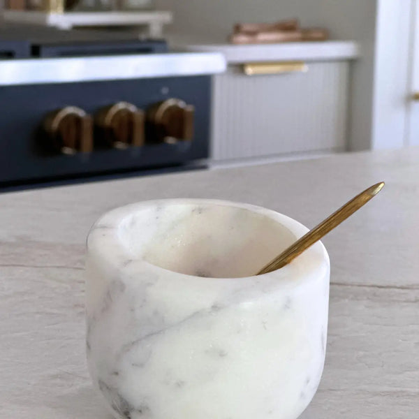 Marble Salt Cellar & Brass Spoon