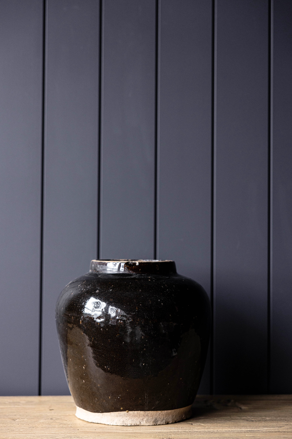 Vintage Vase Blacked Glased Paso Pot