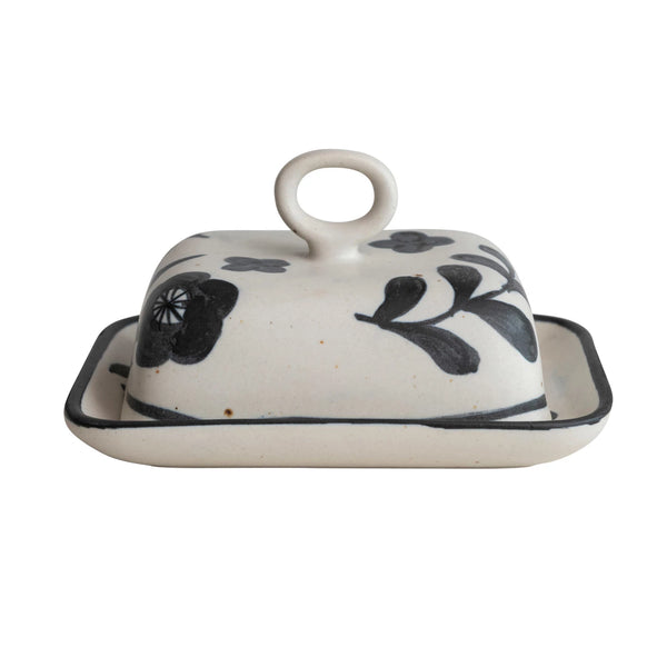 Hand-Painted Stoneware Butter Dish