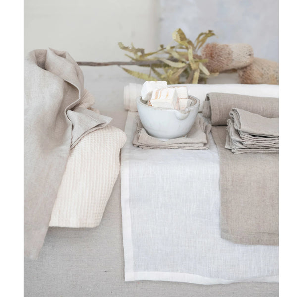 Stonewashed Linen Table Runner - Ivory