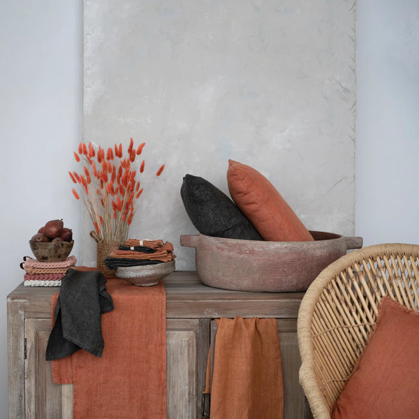 Stonewashed Linen Table Runner - Rust