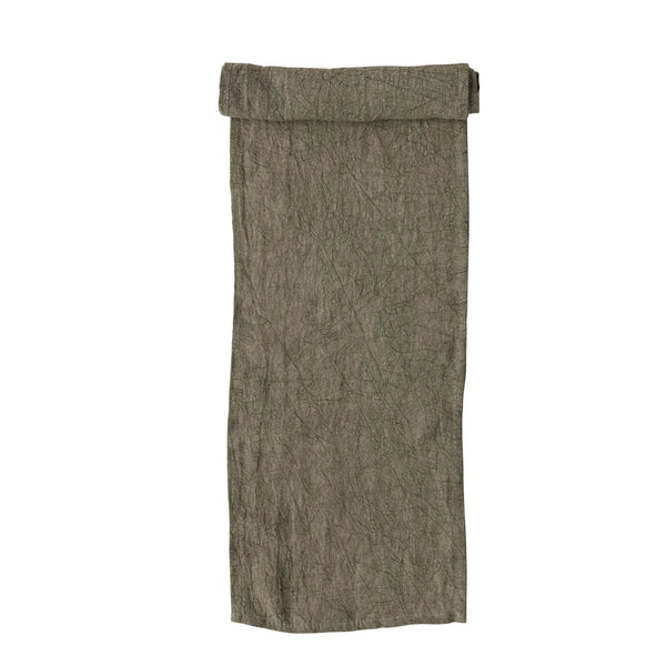 Stonewashed Linen Table Runner - Olive