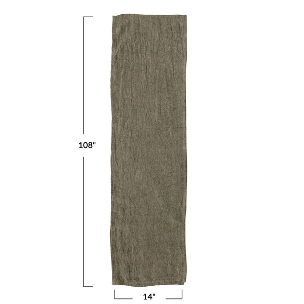 Stonewashed Linen Table Runner - Olive