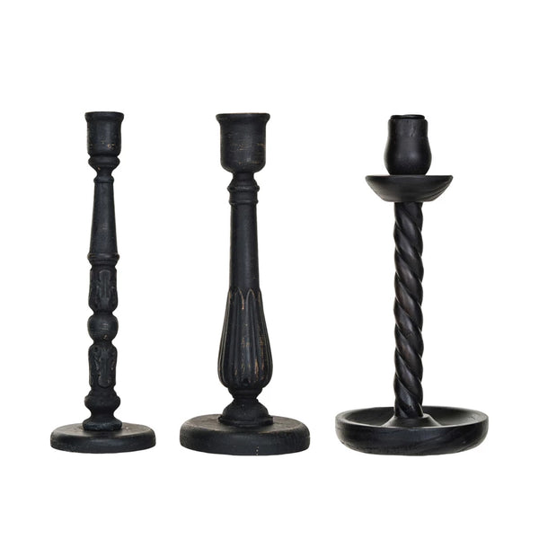 Carved Wood Taper Holders - Set of 3