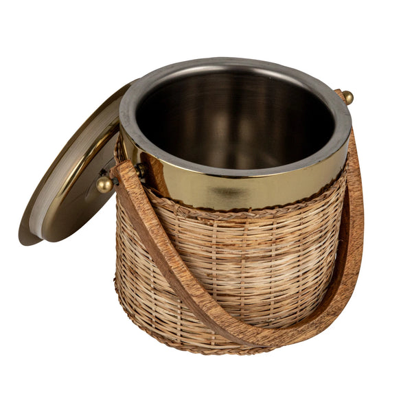 Stainless Steel & Rattan Ice Bucket