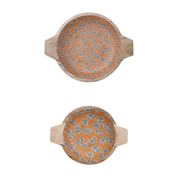 Enameled Mango Wood Bowls - Set Of Two