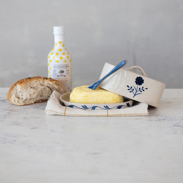 Hand-Painted Stoneware Butter Dish