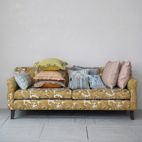 Blue Velvet Tufted Lumbar Pillow