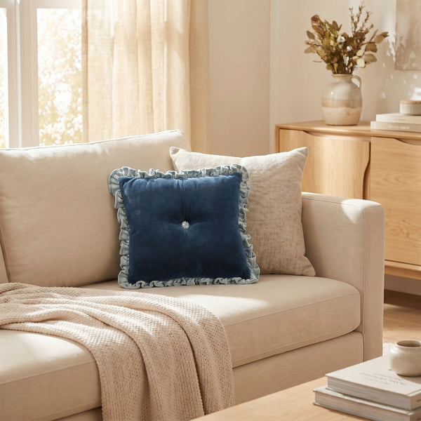 Blue Velvet Tufted Lumbar Pillow